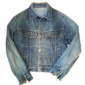 Vintage Lee boxy classic denim jean jacket, distressed, lighter wash